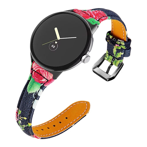 Blumenschmales Google Pixel-Uhrenarmband aus Leder